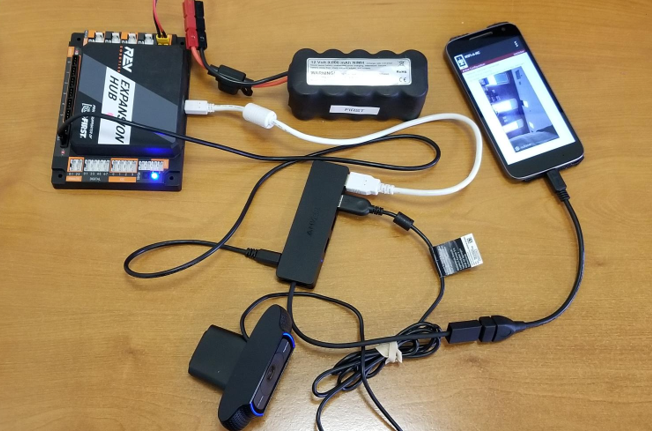 :alt: A complete setup for using a phone and webcam.