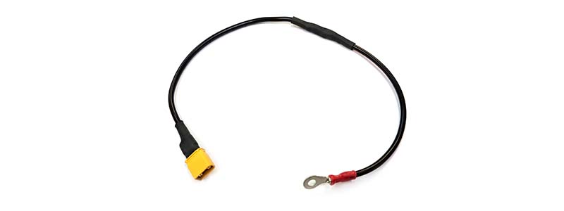 The REV Resistive Grounding Strap has a XT30 connection on one end and an eye loop connector on the other end.