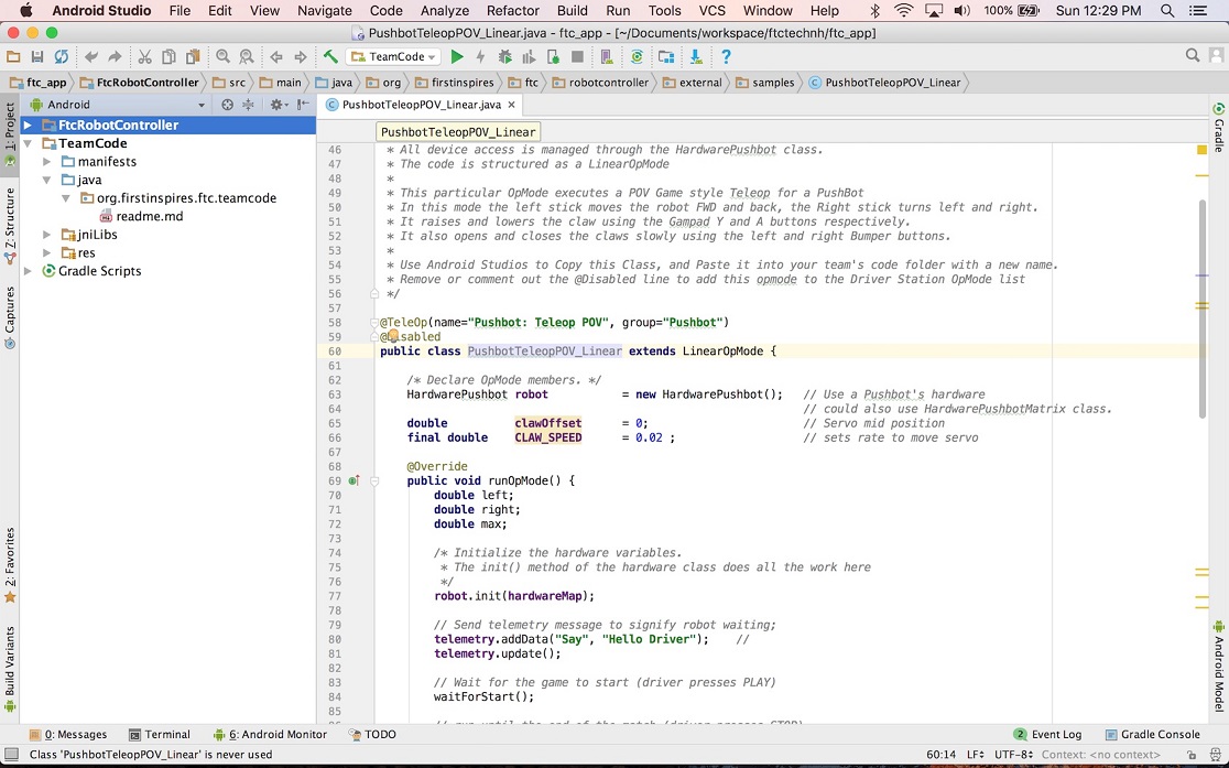Android Studio showing Java source code.
