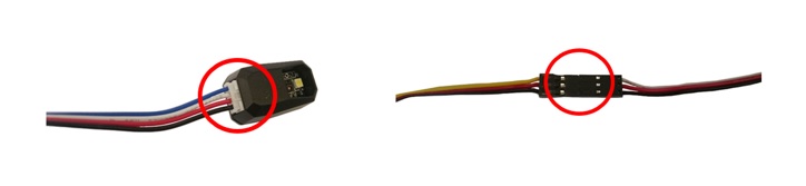A sensor with 4-wire connector and a servo wire extension connection, the 4-wire connector and extension connection are are circled in red.